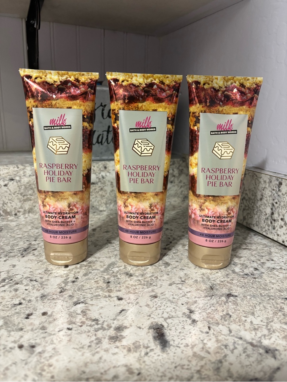3 Bath & Body Works Raspberry Holiday Pie Bar Body Cream Nee